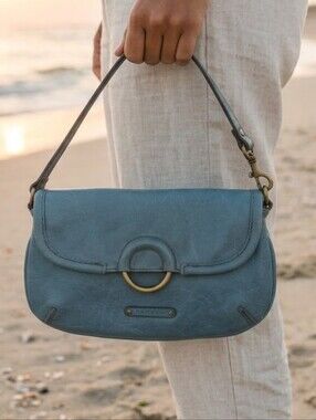 Axcess Y2K Blue Shoulder Bag Polka Dot Vintage Retro Boho Mini Handbag